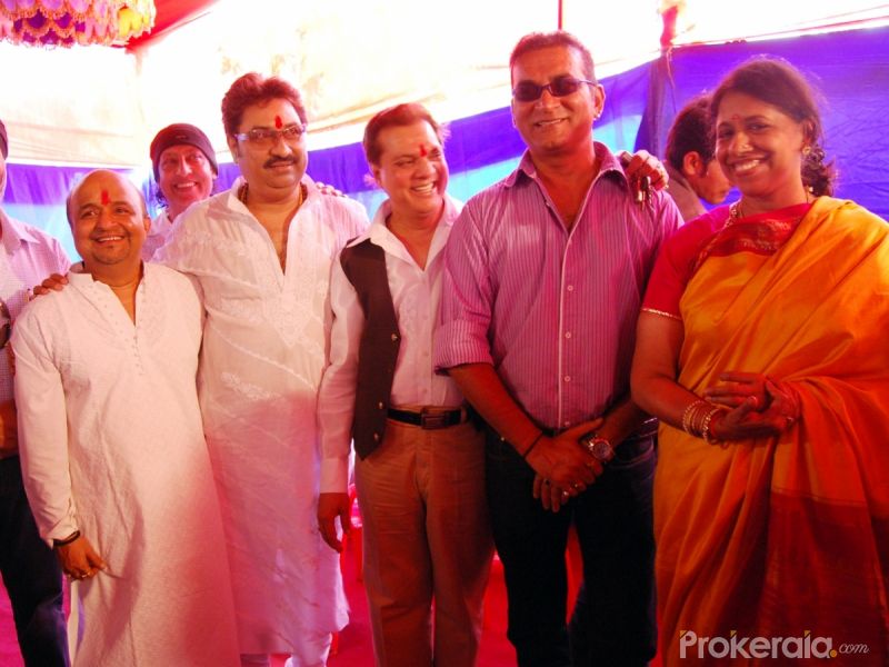 Sameer, Kumar sanu, Jatin Pandit, Abhijeet Bhattacharya and Kavita Krishnamurthy at the Celebration of Saraswati Puja, Shana recording Studio Andheri, Mumbai on 20th jan. 2010