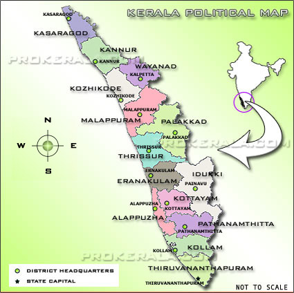 Kerala Political Map, Kerala Districts