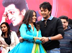 Bollywood actors Genelia D'Souza and Ritesh Deshmukh at a promotional event of their film "Tere Naal Love ho Gaya", in New Delhi on Valentine Day 14 Feb 2012.