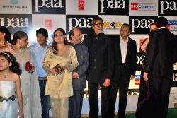 Bollywood actors Jaya Bachchan, Tina Ambani, Samajwadi Party general secretary Amar Singh, Amitabh Bachchan and Anil Ambani at the premiere of film "Paa".