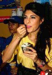 Bollywood actress Jacqueline Fernandez at the Baskin Robbins ice cream shop, in New Delhi on Saturday 10 oct 2009.