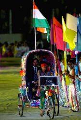 Indian Captain MS Dhoni during opening ceremony of the ICC Cricket World Cup in Dhaka, Bangladesh on Feb. 17, 2011.