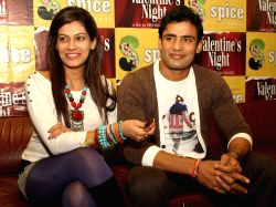 Payal Rohatgi and Sangram Singh at a Press meet to promote their film "Valentine's Night", in Noida on Monday.