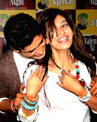 Payal Rohatgi and Sangram Singh at a Press meet to promote their film "Valentine's Night", in Noida on Monday.