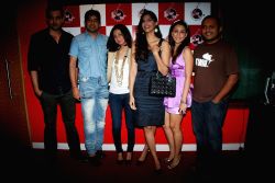 Sonam Kapoor with Aisha team with RJ Anurag Pandey of Fever FM at Andheri.
