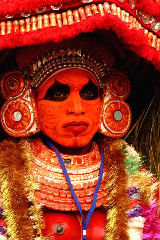 A Folk artist from Kerala at the press preview for the Republic Day Tableaux, in New Delhi on Friday 22 Jan 2010.