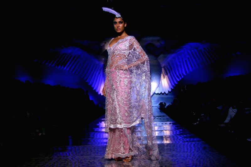 A model showcasing designer Suneet Verma's creation at the Wills Lifestyle India Fashion week in New Delhi on Tuesday 27 Oct 2009.