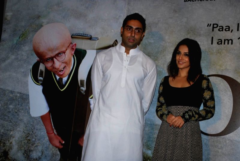 Abhishek Bachchan and Vidya Balan unveiled the first look of movie "Paa" at a media conference held in Mumbai.