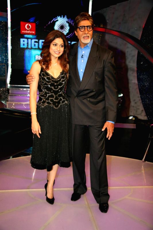 Amitabh Bachchan and Shamita Shetty on the sets of Big Boss at Lonavala.