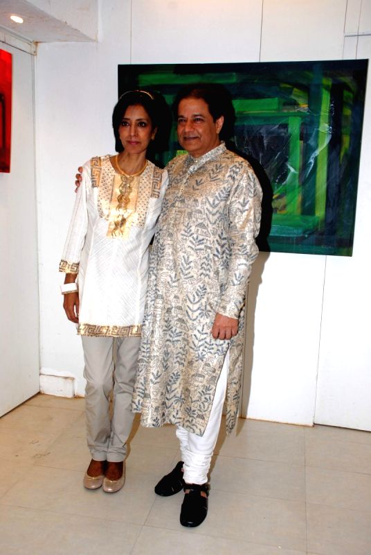 Anup Jalota with wife Medha at The 'Hang' instrument is made in Switzerland.