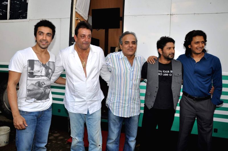Ashish Chaudhary, Sanjay Dutt, Arshad Warsi and Ritesh Deshmukh at Double Dhamaal film launch at Mehboob.