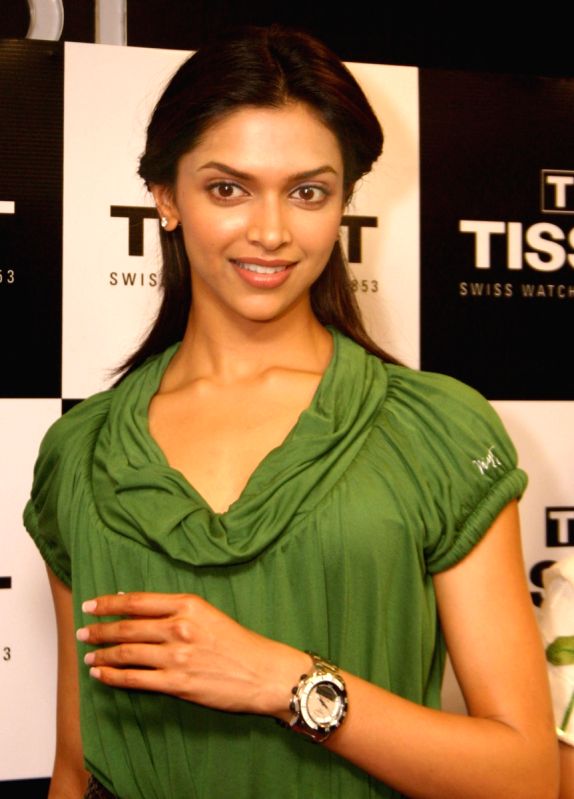 Bollywood actress Deepika Padukone at the inauguration of "Tissot" boutique at Connaught Place, in New Delhi on Thursday.