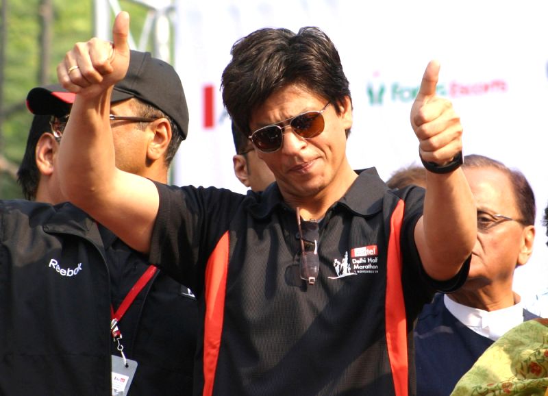 Bollywood star Shahrukh Khan at the Airtel Delhi Half Marathon, in New Delhi on Sunday.