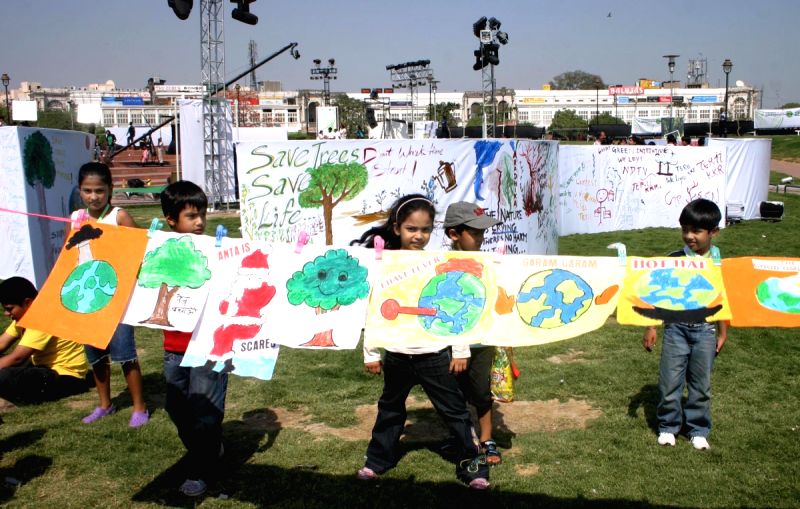 Children at "Green Mela"as a part of Greenathon at Central Park, Connaught Place in New Delhi on Sunday.