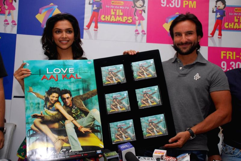 Deepika Padukone and Saif Ali Khan at "Love Aaj Kal" music launch on the sets of Sa Re Ga Ma lil Champs, at Famous Studio, Mahalaxmi, in Mumbai.