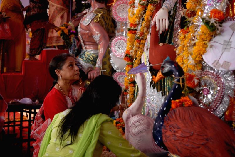 Jaya Bachchan attends last day of Durga Pooja.