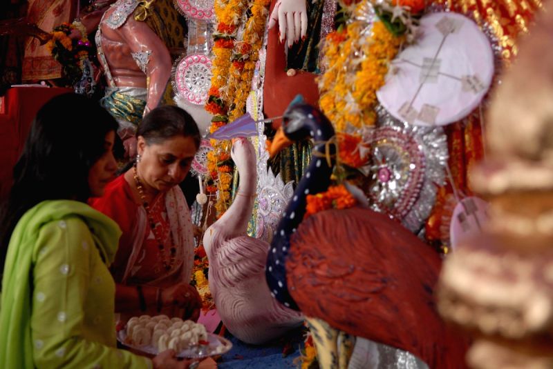Jaya Bachchan attends last day of Durga Pooja.