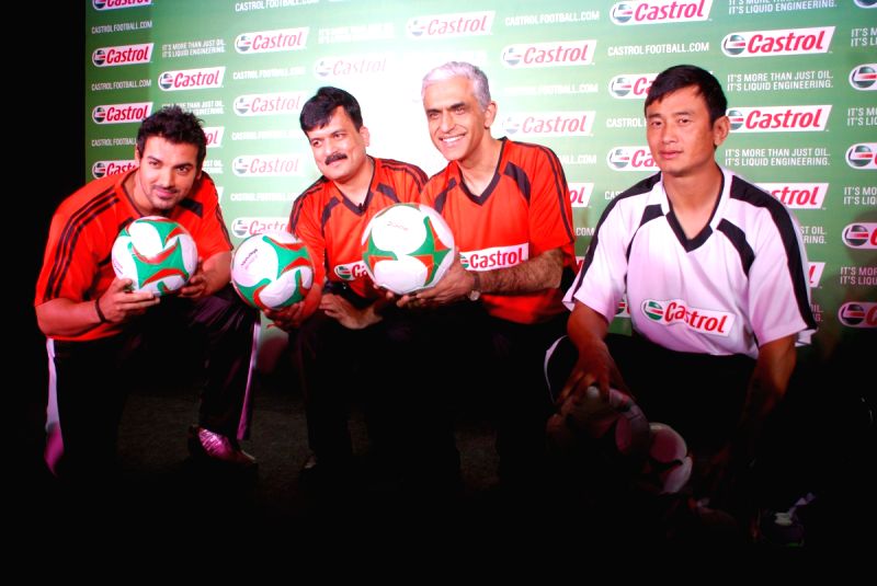 John and Bhaichung Bhutia at Castrol football event at Bandra, Mumbai.