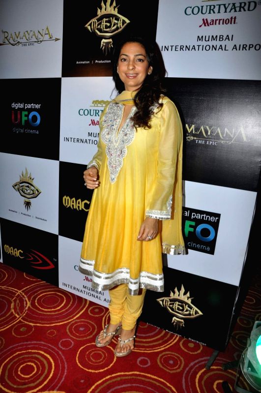 Juhi Chawla at Ketan Mehta's Ramayana press meet at Courtyard Marriott.