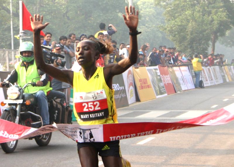 Kenya’s Mary Keitany won the women’s race in the Airtel Delhi Half Marathon , clocking a new record of 66 min:54 sec.,in New Delhi on Sunday.
