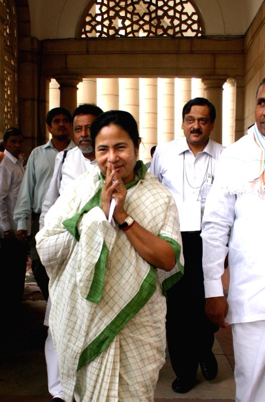 Minister of Railways, Kumari Mamata Banerjee after presentation of Railway Budget 2009-10 at Parliament House on Friday in New Delhi 3 july 2009.