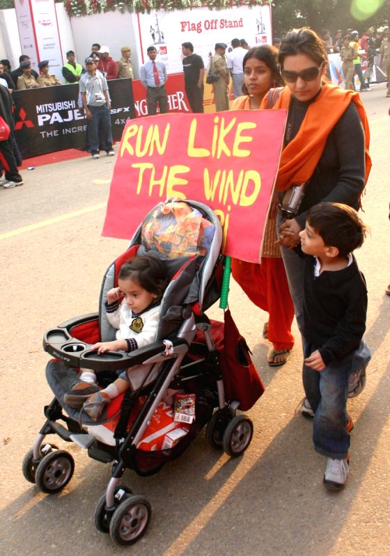 Participants at the Airtel Delhi Half Marathon, in New Delhi on Sunday.