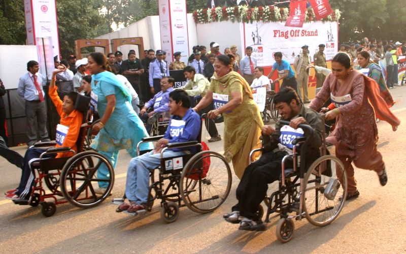 Participants at the Airtel Delhi Half Marathon, in New Delhi on Sunday.