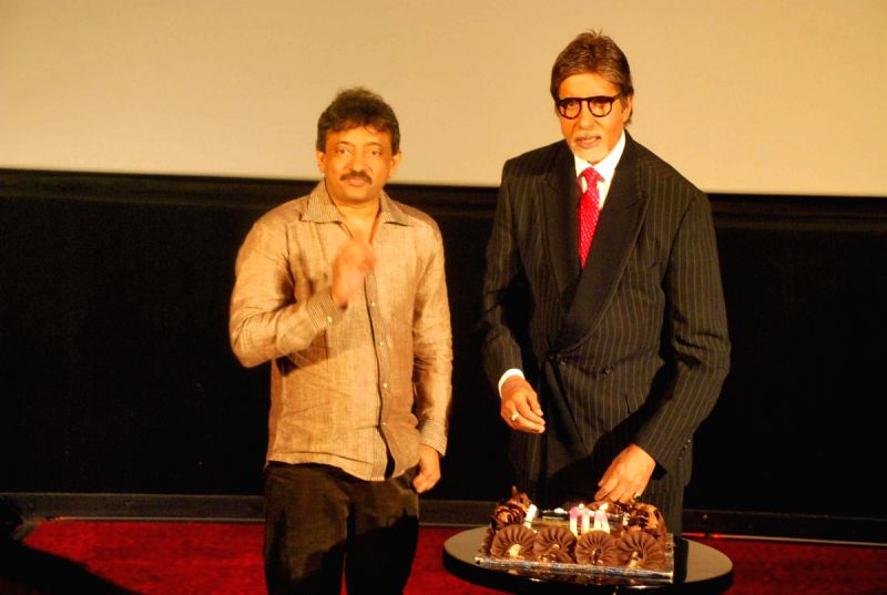 Ram Gopal Varma and Amitabh Bachchan at Rann's first look at PVR.