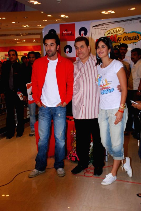 Ranbir Kapoor, producer Ramesh Taurani and Katrina Kaif promote their film "Ajab Prem ki Gazab Kahani" at Reliance Trends.