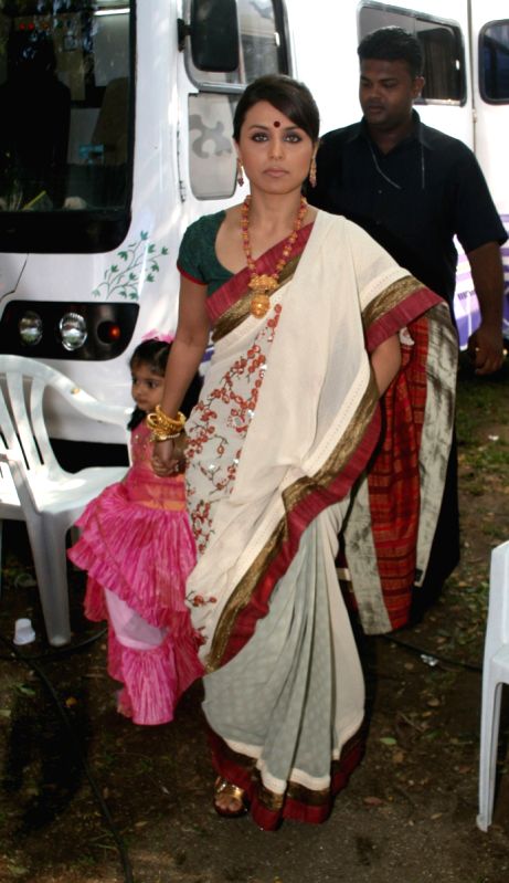 Rani Mukherjee arrives at a Durga Pooja pandal in Mumbai.