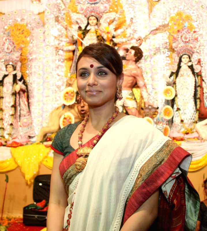 Rani Mukherjee at a durga puja pandal in Mumbai.