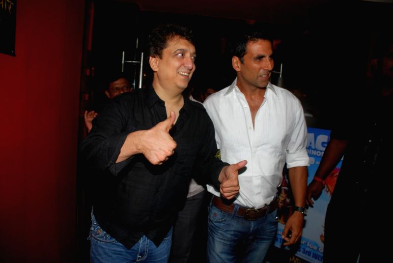 Sajid and Akshay Kumar at Kambaqt Ishq special screening at PVR, in Mumbai.