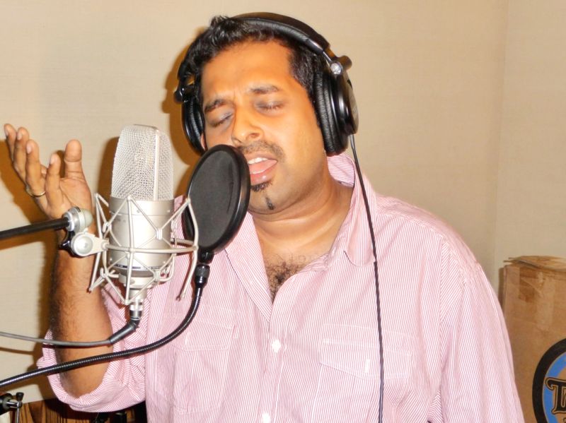 Singer Shankar Mahadevan during song recording of an upcoming movie "Mirch".