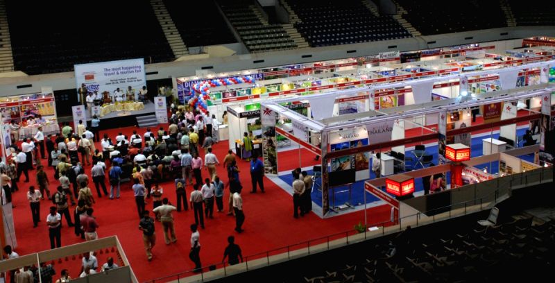 Top view of the Netaji Indoor Stadium at the inauguration ceremony of 'TOURIST SPOT' the travel and tourism fair in Kolkata on Friday 26th June 09. (IANS Photo)