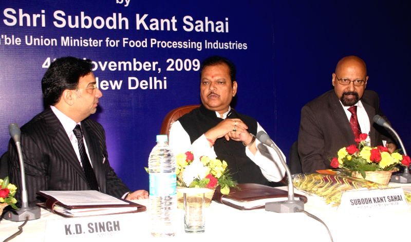 Union Minister for Food Processing Industries Subodh Kant Sahai at the First National level Conference “Meat and Poultry Processing Industry in India - Potential and Challenges” and Exhibiton, in New Delhi on Wednesday.
