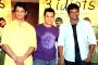 Actors Sharman Joshi, Aamir Khan and R Madhawan at a press-meet to promote their movie "3-Idiots'', in New Delhi on Wednesday.