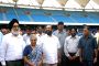 Union Minister Dr M S Gill, Delhi Chief Minister Sheila Dikshit and Chairman CWG Suresh Kalmadi at the inauguration of remodeled and reconstructed Jawaharlal Nehru Stadium, in New Delhi on Tuesday.