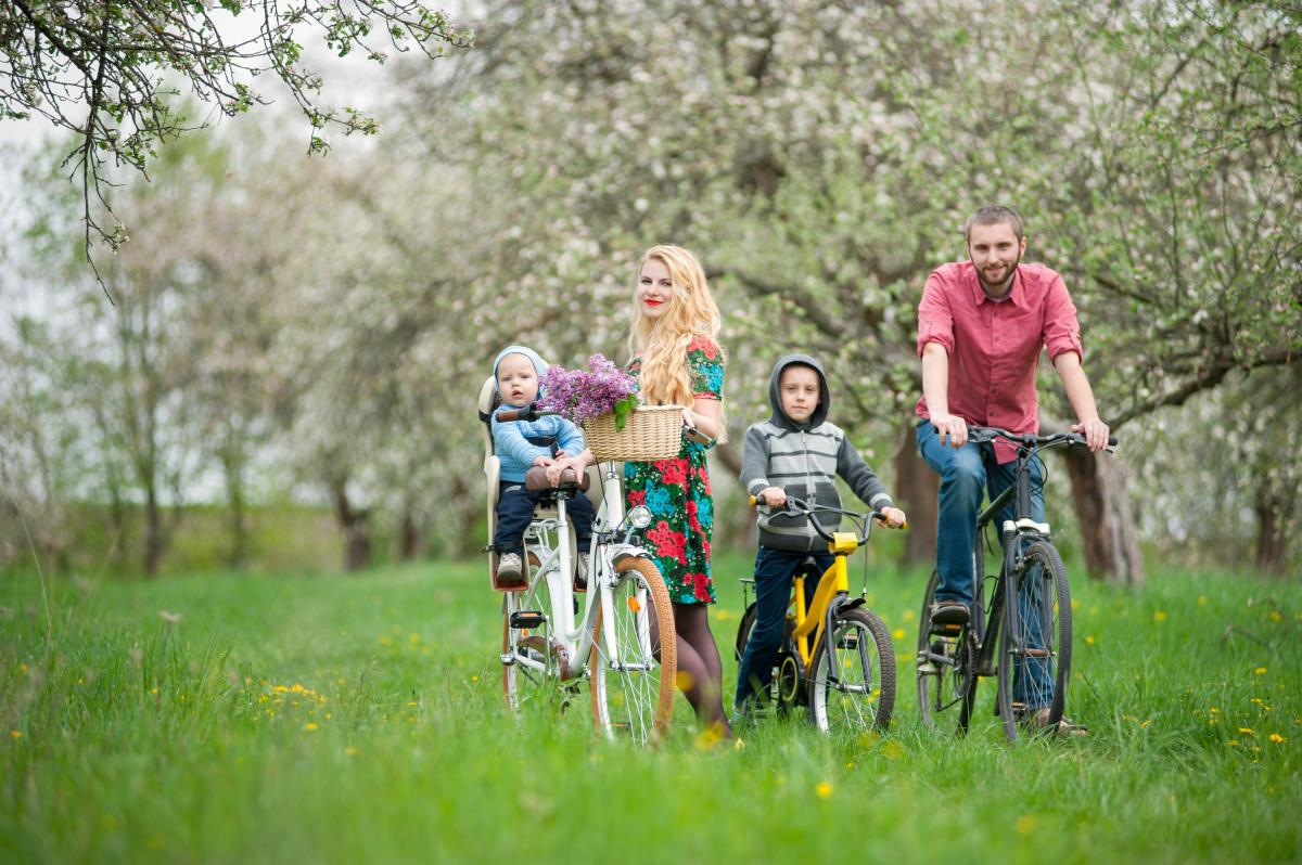 Family riding bicycles