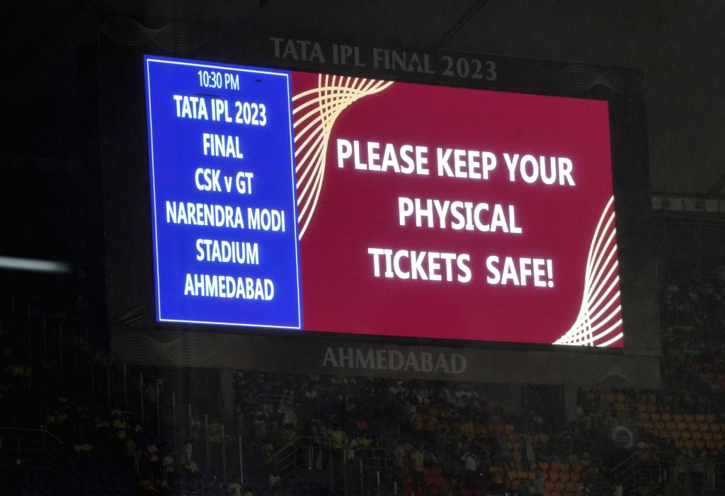Ahmedabad : A digital screen displays a message for spectators as it ...