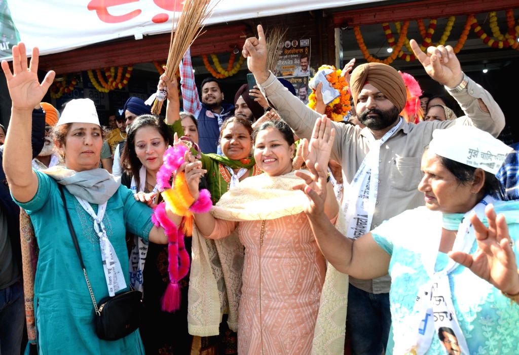 AAP workers jubilate after party's victory in Punjab Assembly elections