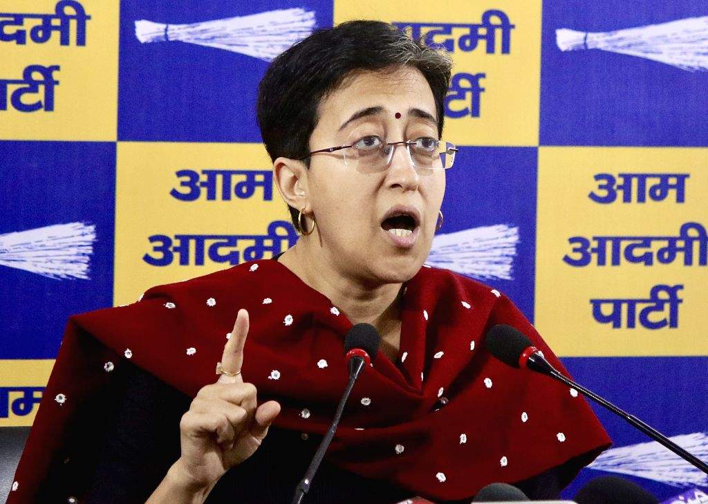 AAP leader Atishi addresses a press conference