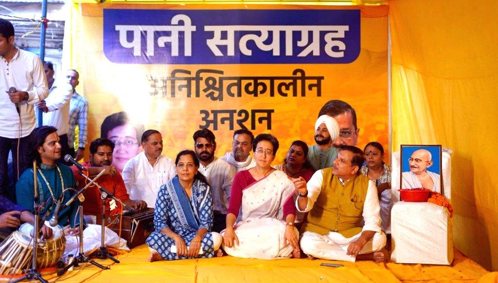 AAP leaders during party's 'Water Satyagraha' an indefinite hunger strike