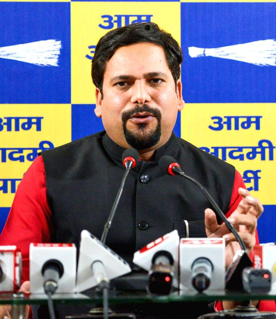 AAP MLA Sanjeev Jha addresses media