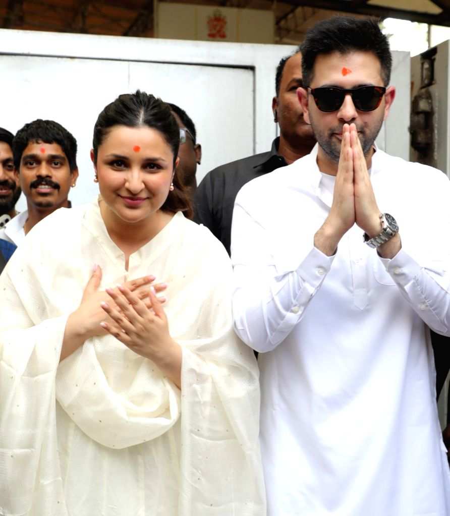 AAP MP Raghav Chaddha with wife and actress Parineeti Chopra visit ...