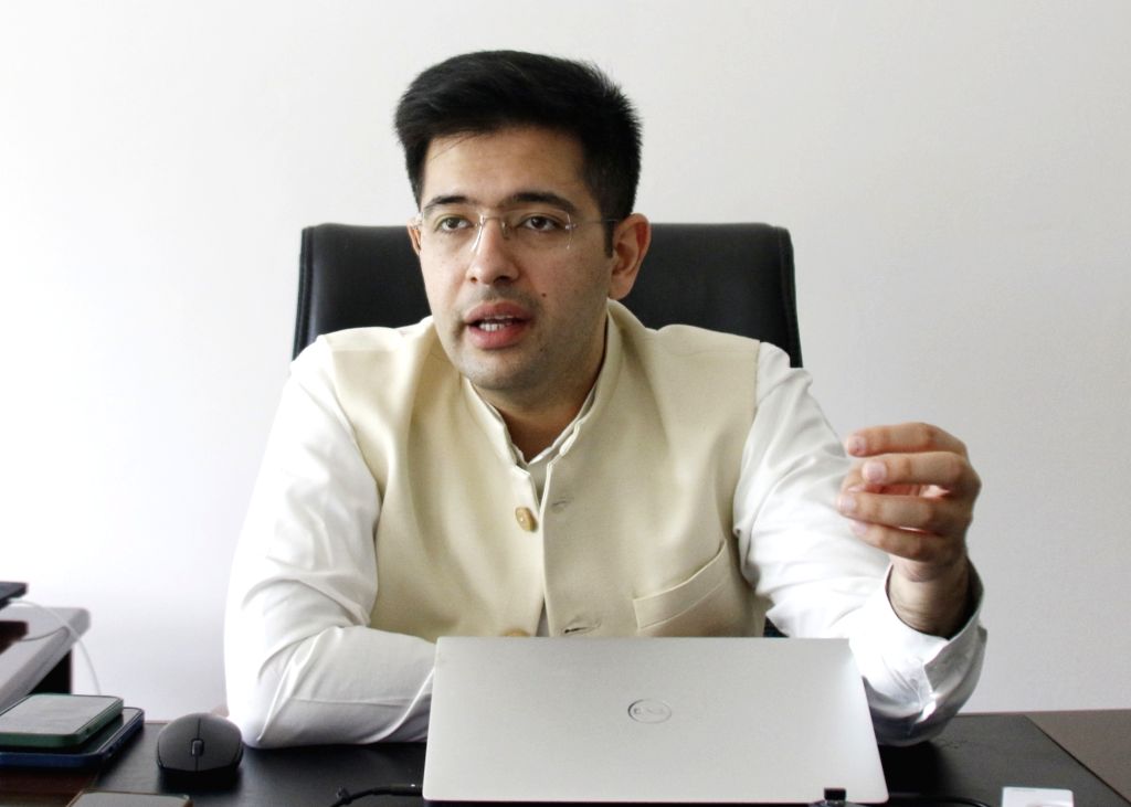 AAP MP Raghav Chadha addresses during an interview
