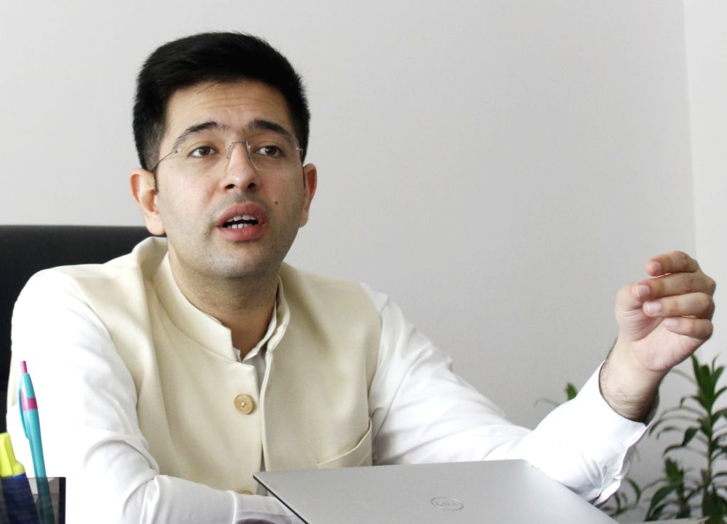 AAP MP Raghav Chadha addresses during an interview