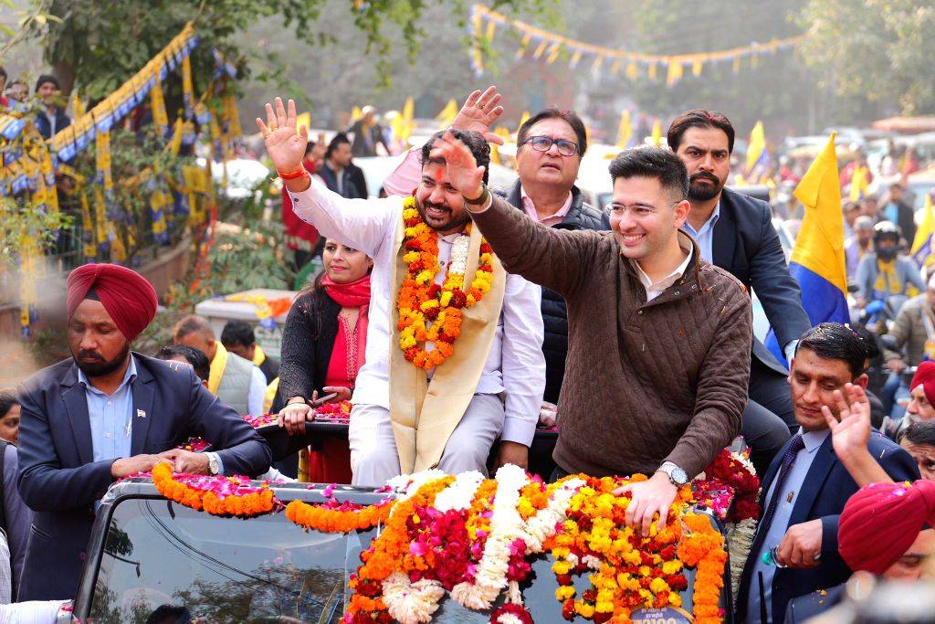 AAP MP Raghav Chadha conducts a massive roadshow in support of party ...