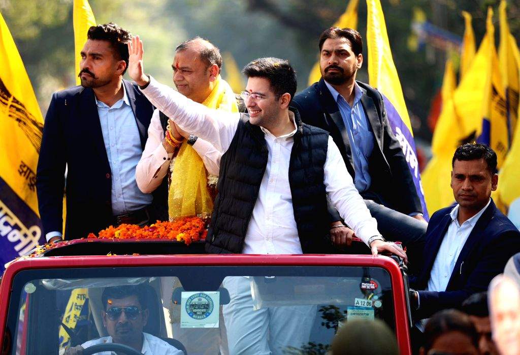 AAP MP Raghav Chadha leads a roadshow in support of AAP candidate ...