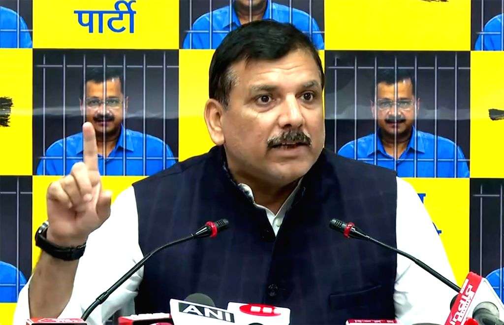 AAP MP Sanjay Singh addresses a press conference