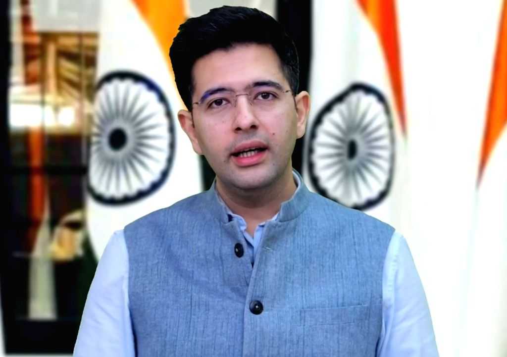 AAP Rajya Sabha MP Raghav Chadha addresses via video conference on the ...